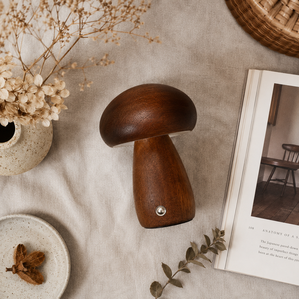 Solid Wood Mushroom Night Lamp | Cordless Dimmable Bedside Light alternate