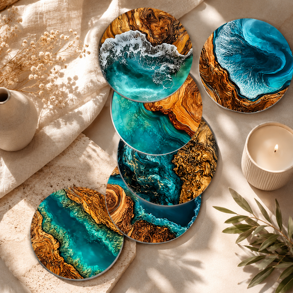 Luxury Ocean Wave Silicone Coasters – Modern Coastal Home Decor Set alternate