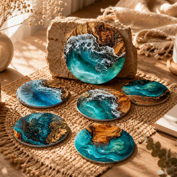 Luxury Ocean Wave Silicone Coasters – Modern Coastal Home Decor Set