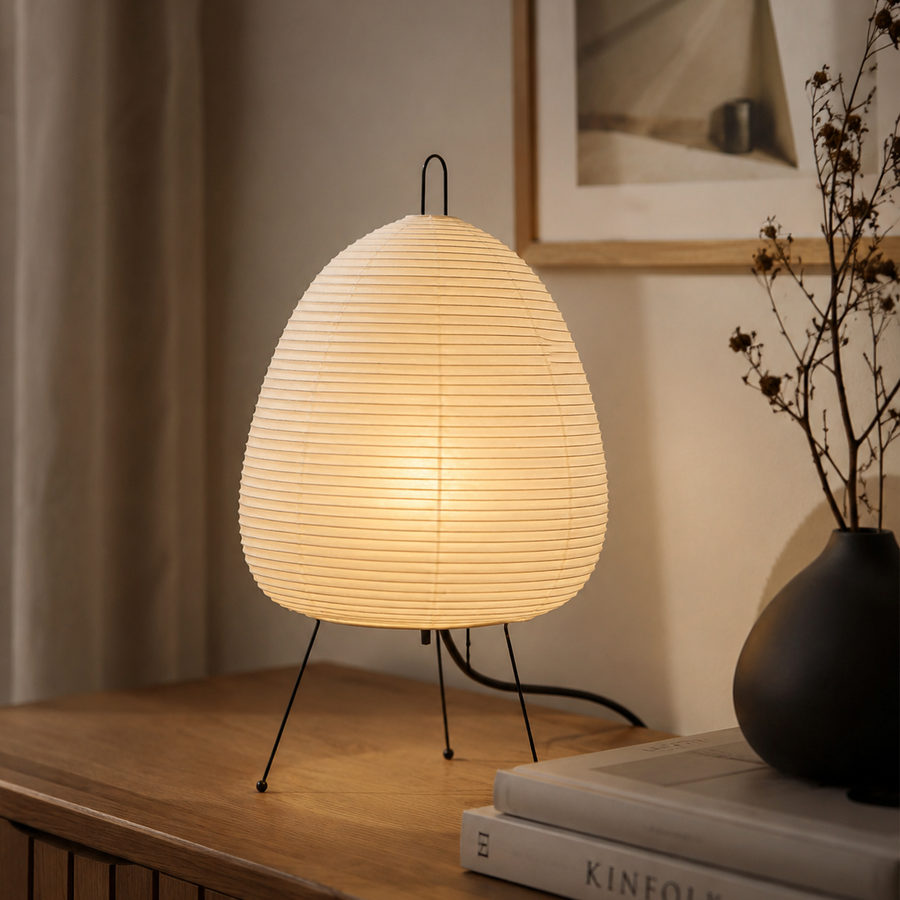 Japanese Rice Paper Table Lamp – Wabi-Sabi Minimalist LED Bedside Lamp