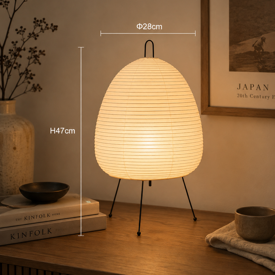 Japanese Rice Paper Table Lamp – Wabi-Sabi Minimalist LED Bedside Lamp