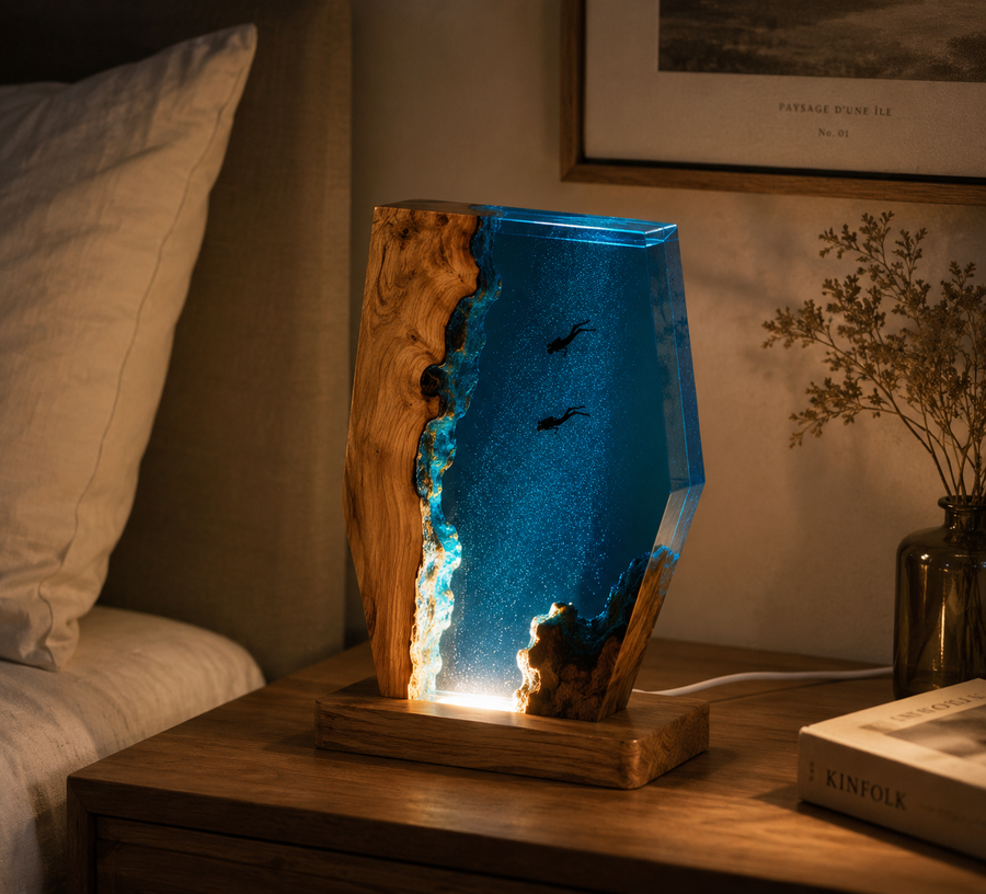 Deep Sea Diver Resin Table Lamp - Vintage Nautical Desk Light with LED Bulb