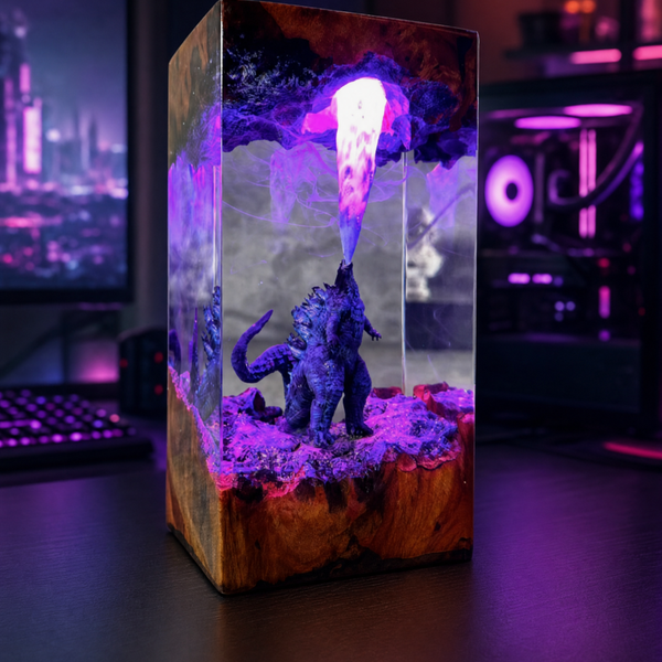 Godzilla Resin Table Lamp – Color-Changing Kaiju Epoxy Night Light with Atomic Breath alternate