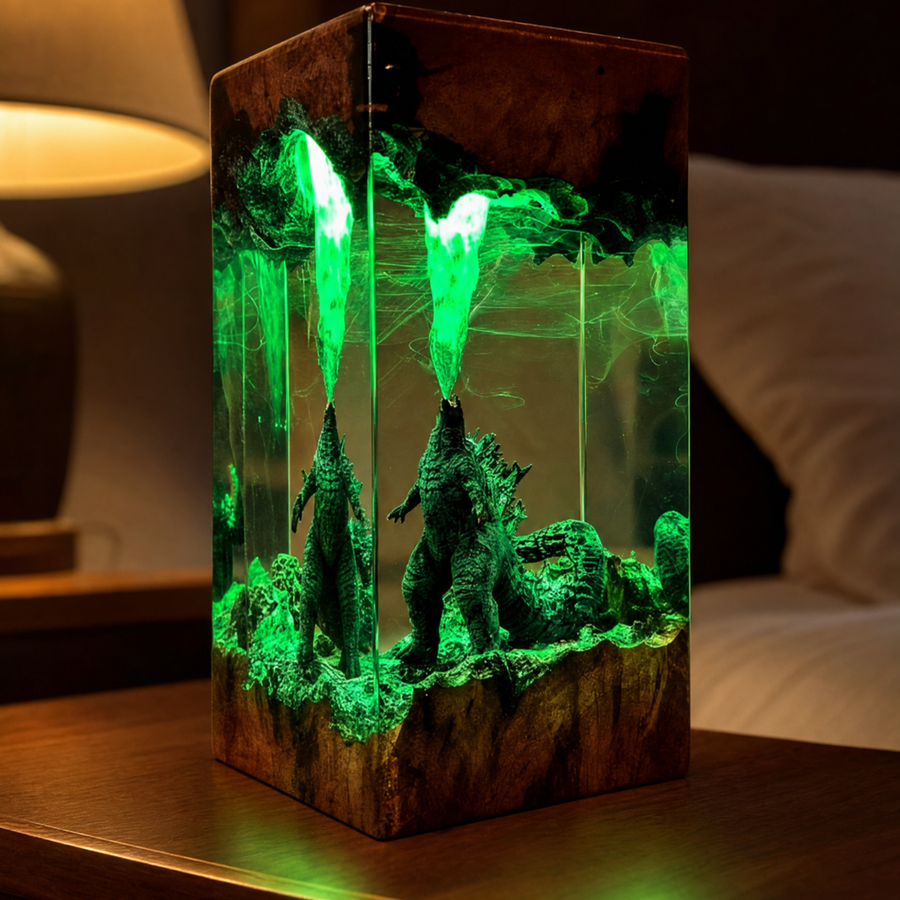 Godzilla Resin Table Lamp – Color-Changing Kaiju Epoxy Night Light with Atomic Breath