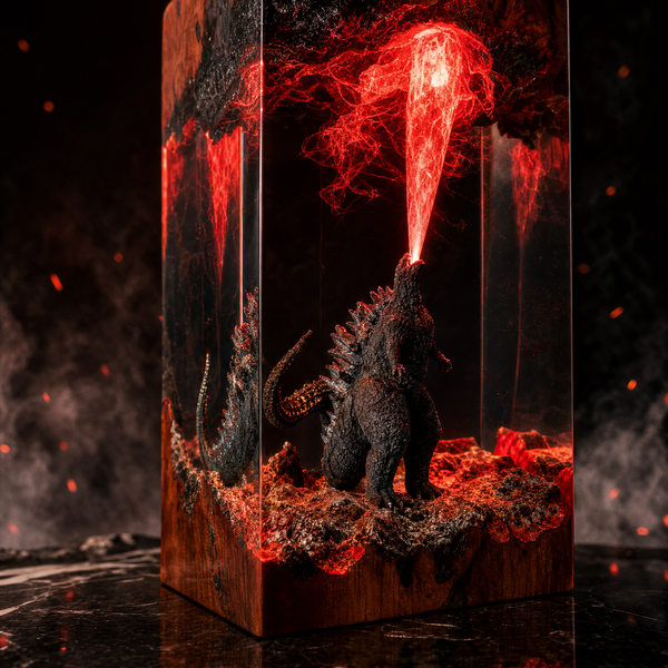 Godzilla Resin Table Lamp – Color-Changing Kaiju Epoxy Night Light with Atomic Breath