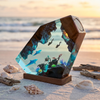 Ocean Resin Wood Table Lamp – Handcrafted Dolphin, Sea Turtle & Whale Epoxy Night Light with LED Glow
