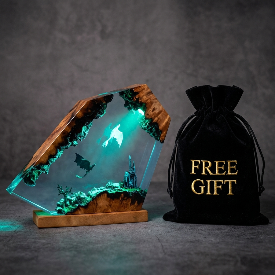 Dragon & Castle Epoxy Resin Lamp — Handcrafted Fantasy Night Light