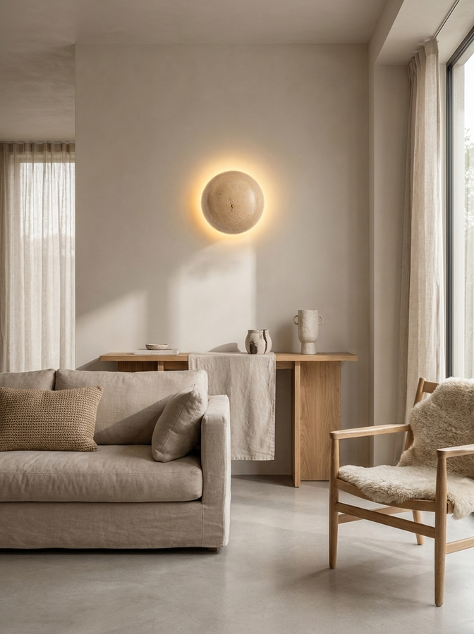 Travertine Stone LED Wall Lamp | Minimalist Modern Wall Sconce