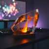 Dragon volcano lamp glowing on a dark gaming desk with RGB backlight