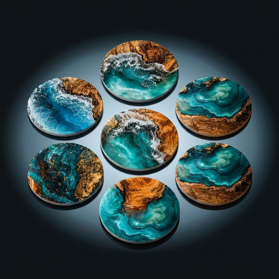 Luxury Ocean Wave Silicone Coasters – Modern Coastal Home Decor Set