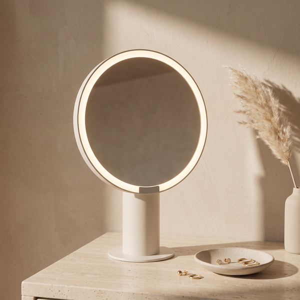 Halo LED Vanity Mirror — Rechargeable Tabletop Makeup Mirror with Ring Light