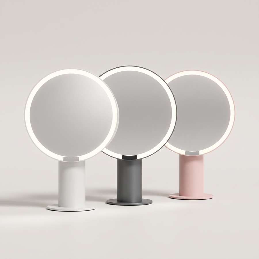 All three colourways side by side: pearl white, graphite grey and cherry blossom pink