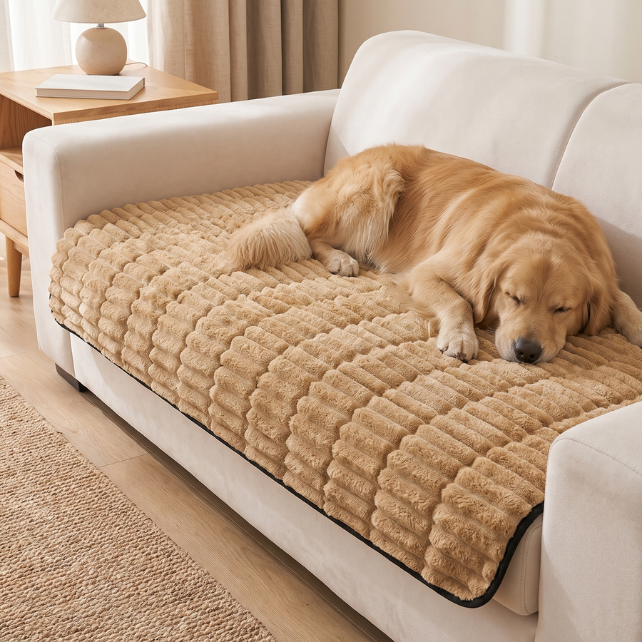Burrow Plush Sofa Cover — Thick Ribbed Non-Slip Couch Mat