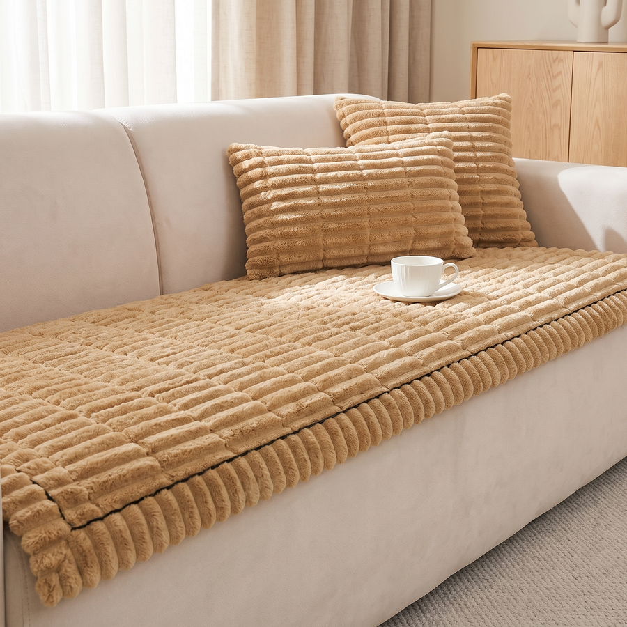 Burrow Plush Sofa Cover — Thick Ribbed Non-Slip Couch Mat