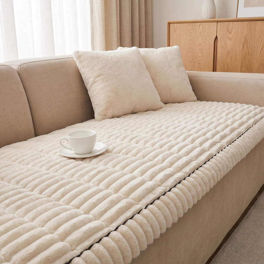Burrow Plush Sofa Cover — Thick Ribbed Non-Slip Couch Mat