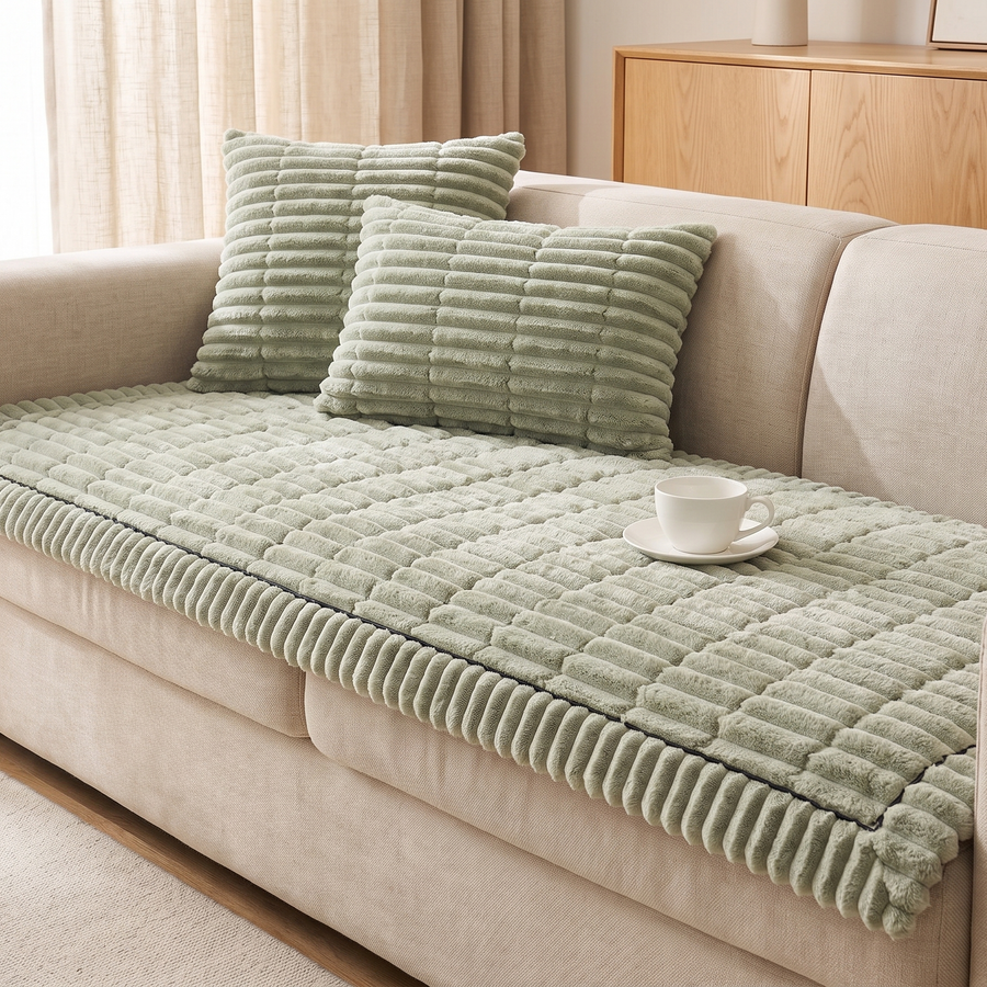 Burrow Plush Sofa Cover — Thick Ribbed Non-Slip Couch Mat