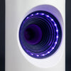 Close detail of the ribbed funnel intake ringed with violet UV LEDs
